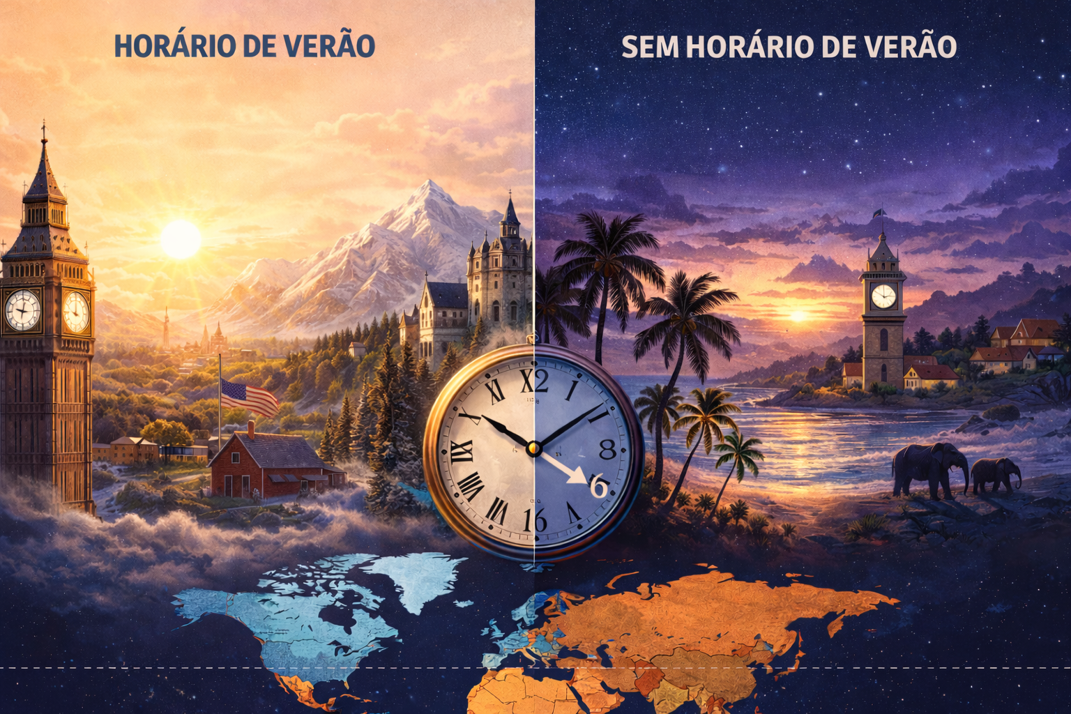 Mapa com países que usam horário de verão